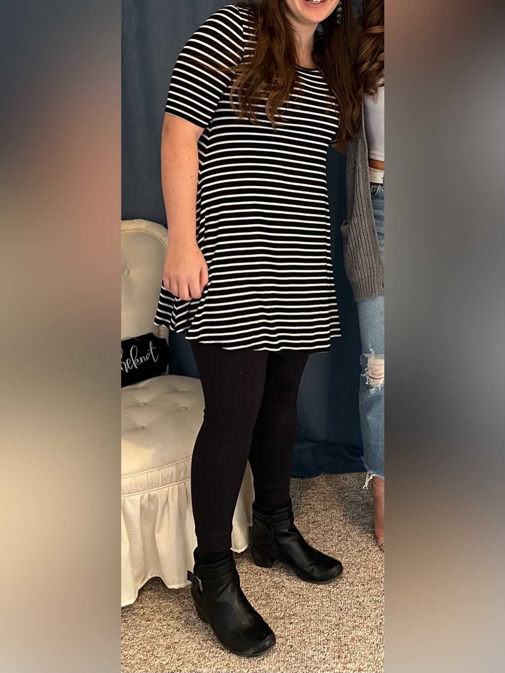 Joe Boxer Black and White Striped Mini Dress Size Small